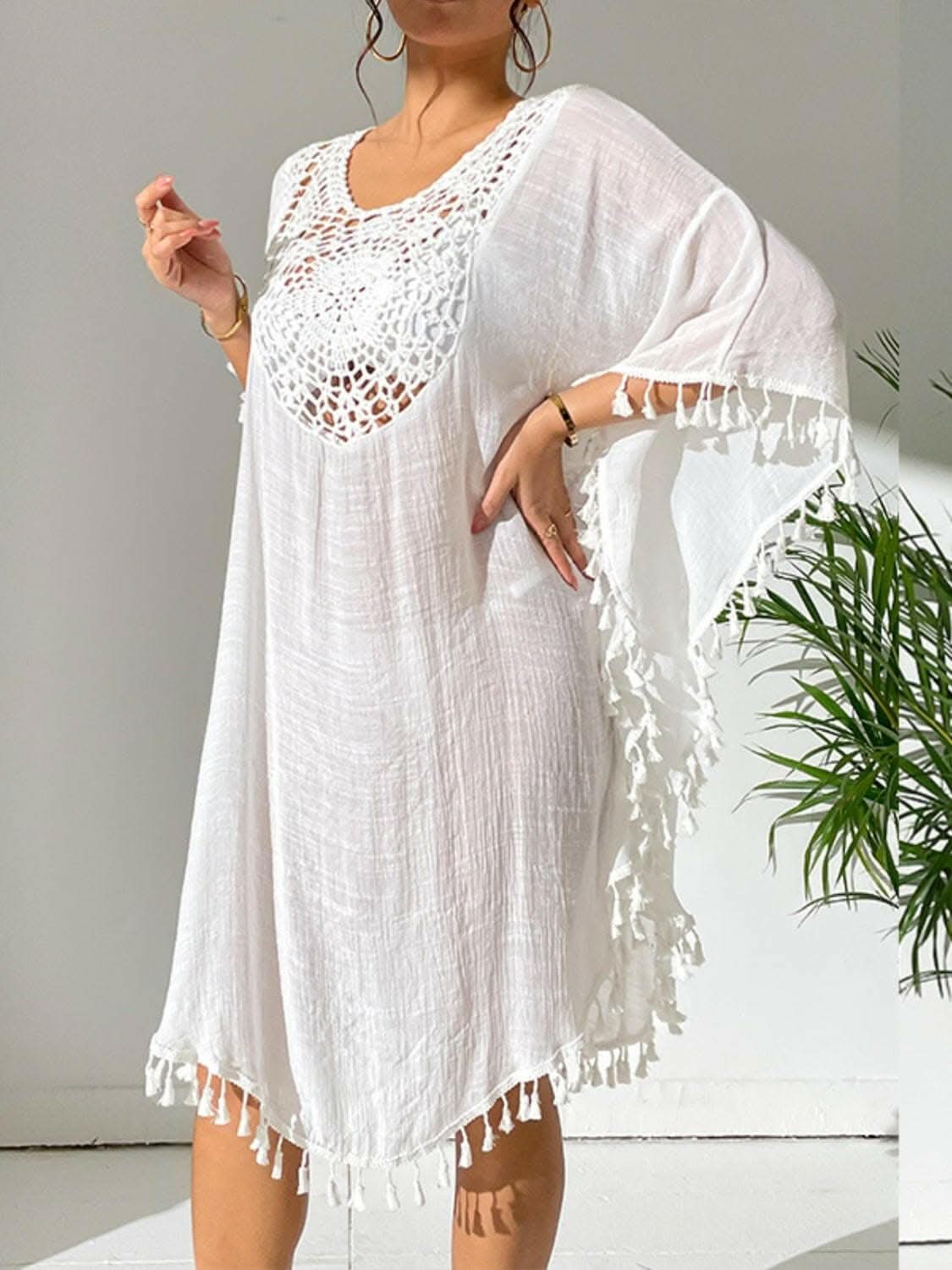 Tassel cutout beach cover-up dress