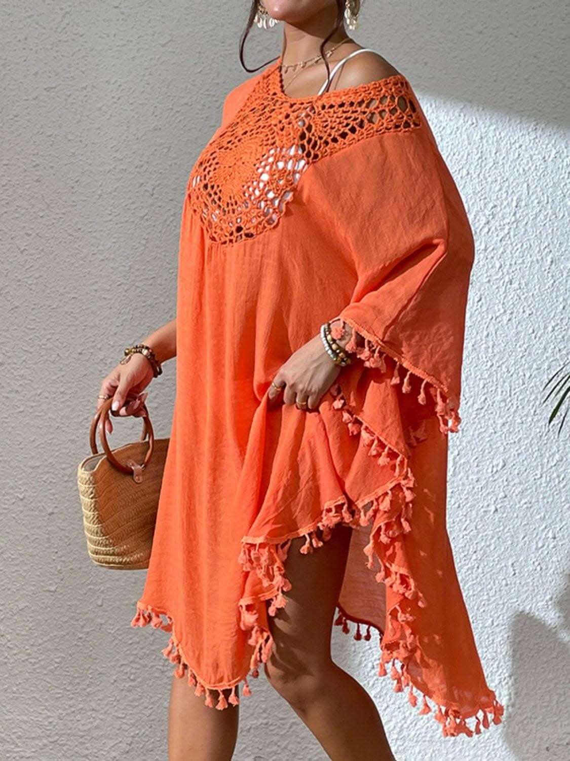 Tassel cutout beach cover-up dress