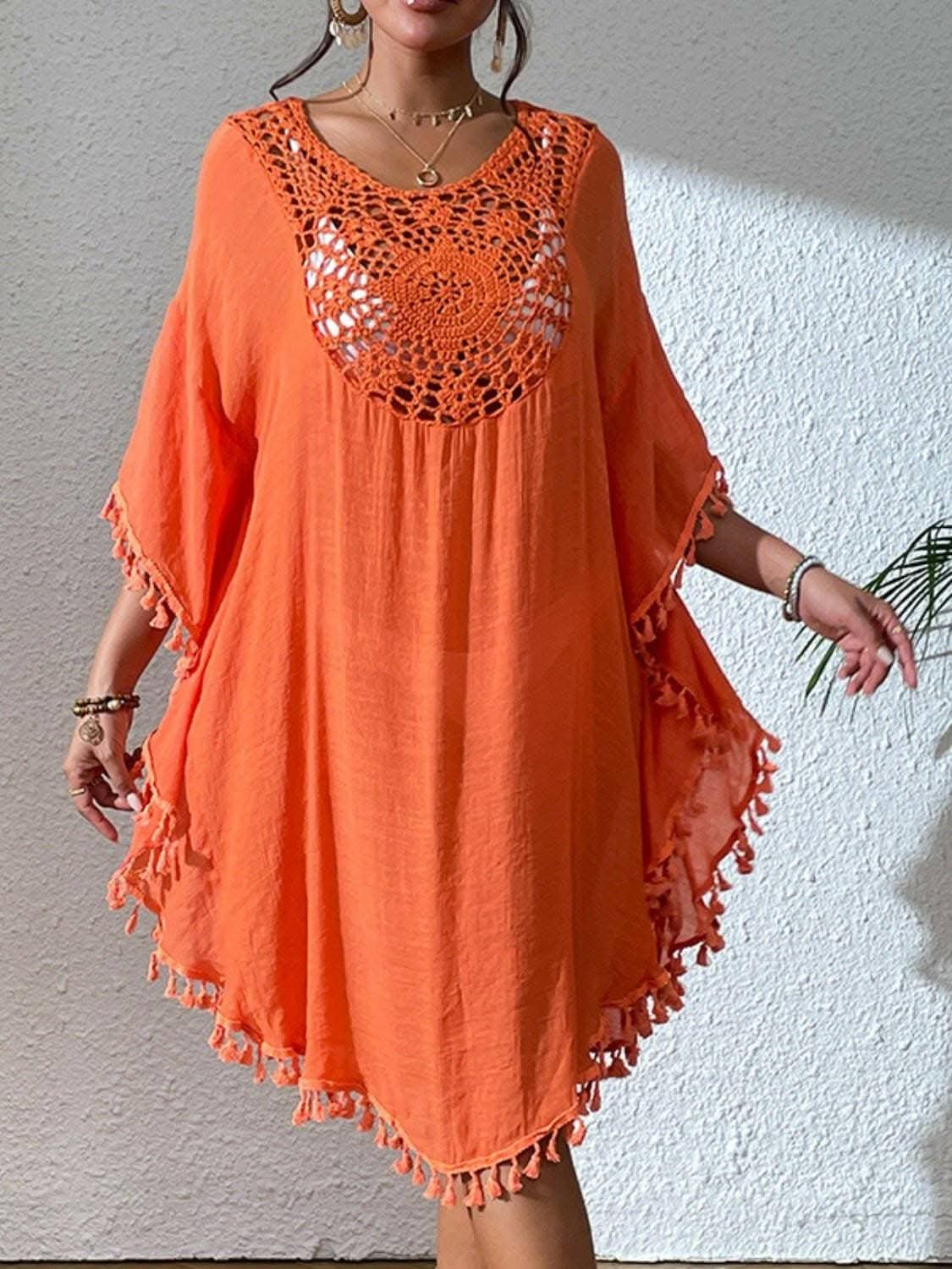 Tassel cutout beach cover-up dress