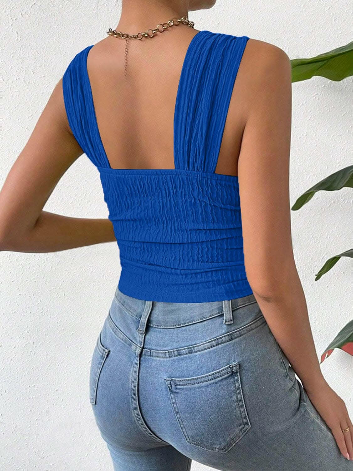 Textured square neck wide strap tank