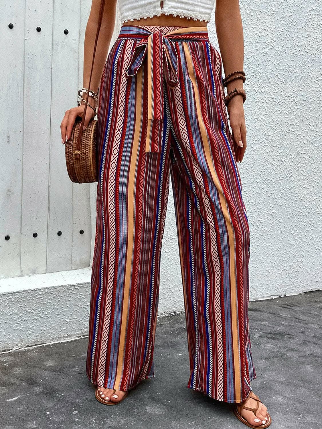 Tied geometric wide-leg pants - Love Salve