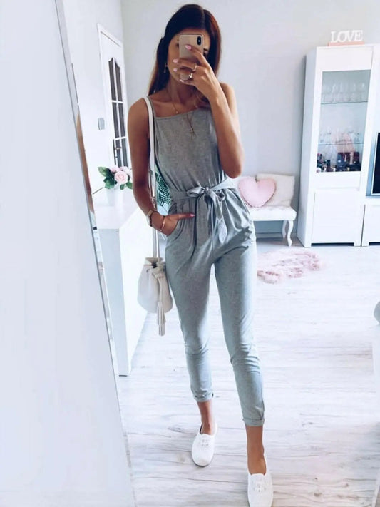 Tied strap square neck jumpsuit - Love Salve