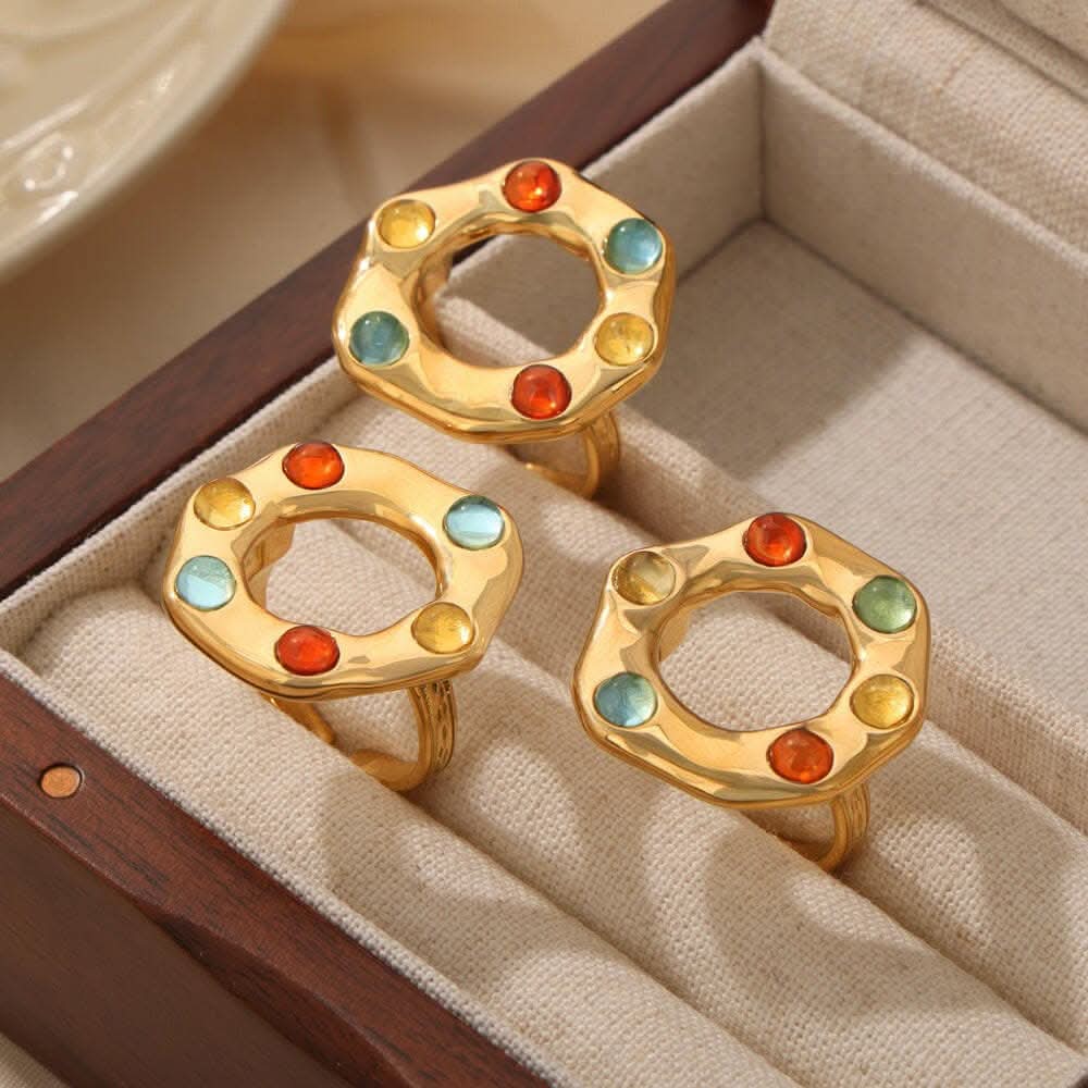 Titanium steel ring with glass bead - Love Salve