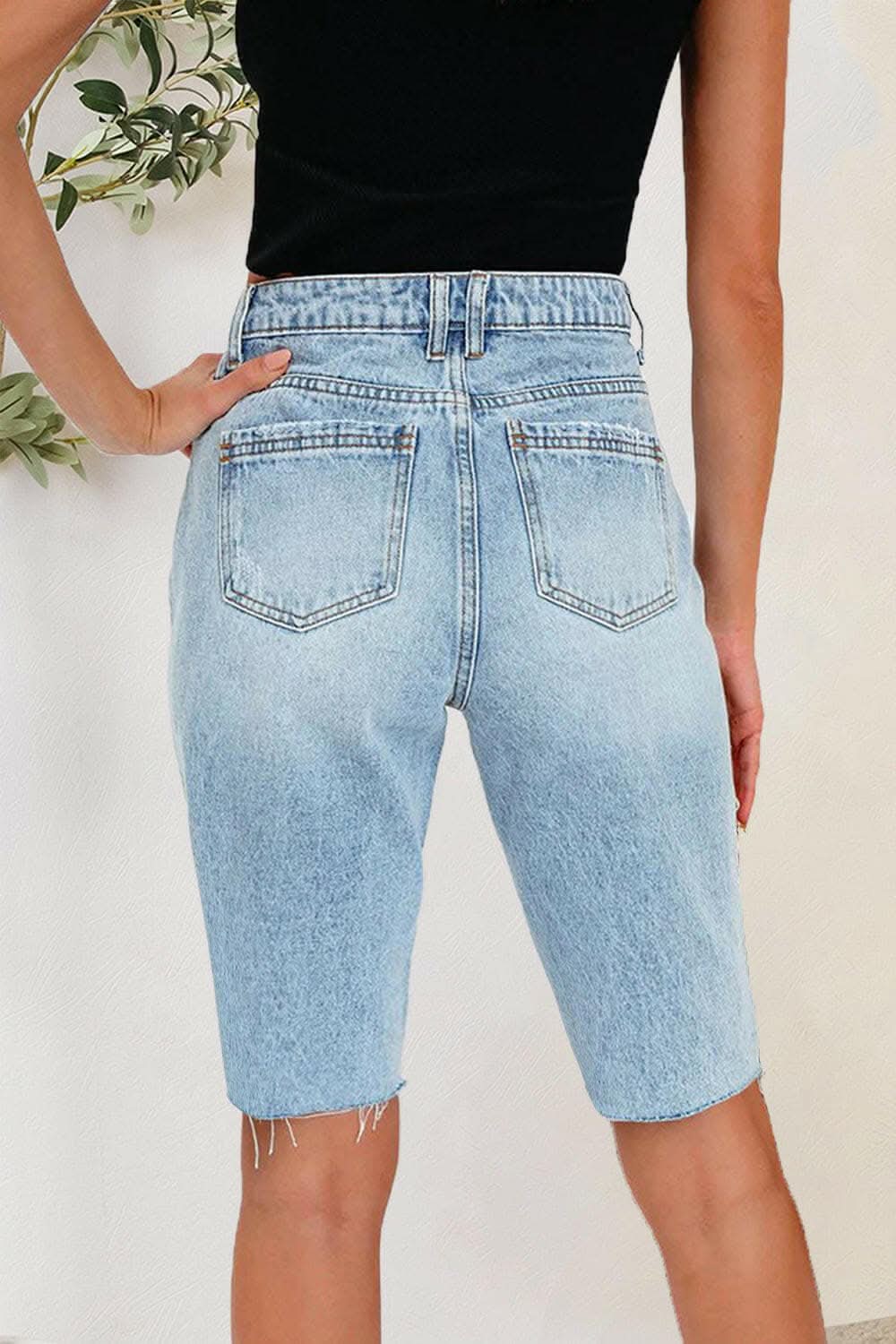 Trendy distressed denim shorts
