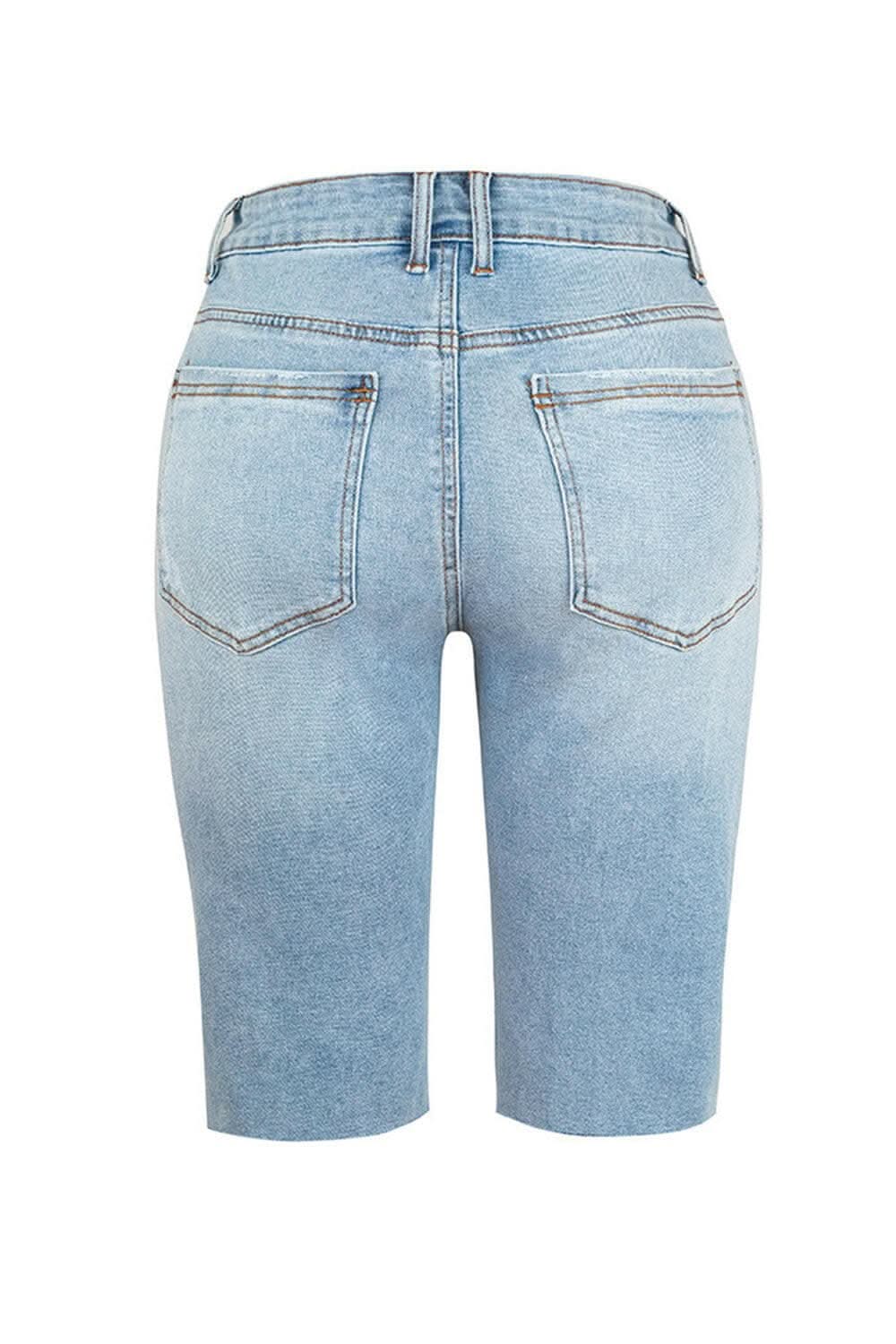 Trendy distressed denim shorts