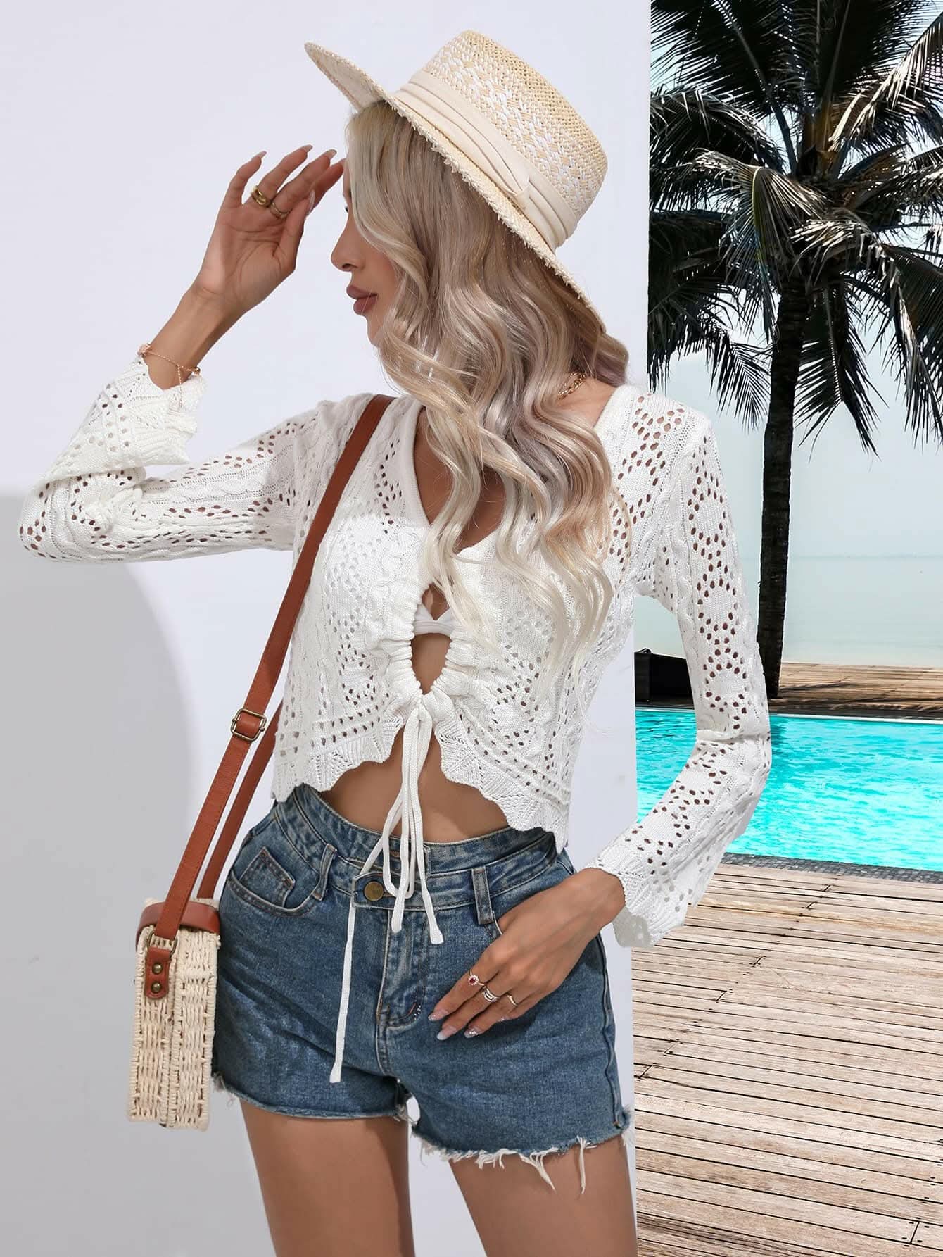 V-neck drawstring beach cover-up - Love Salve