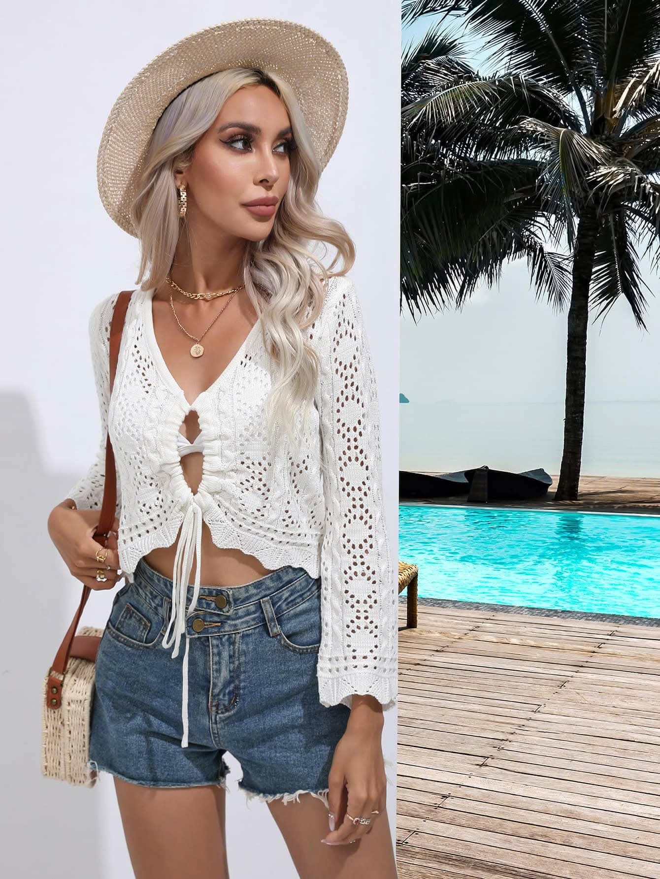 V-neck drawstring beach cover-up - Love Salve