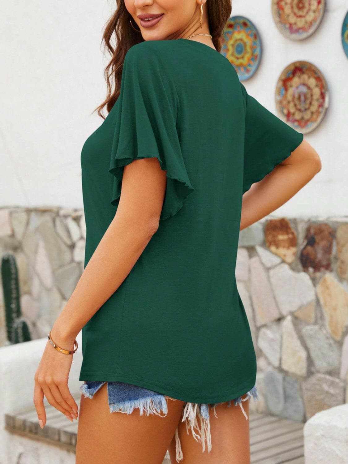 V-neck flutter sleeve t-shirt - Love Salve