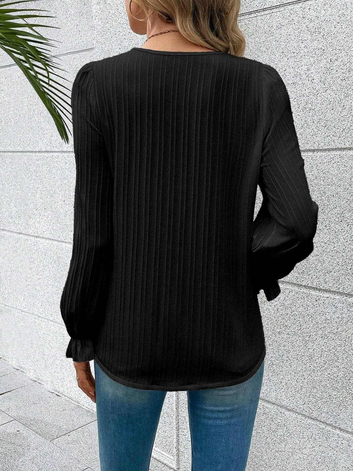 V-neck lace flutter sleeve blouse - Love Salve