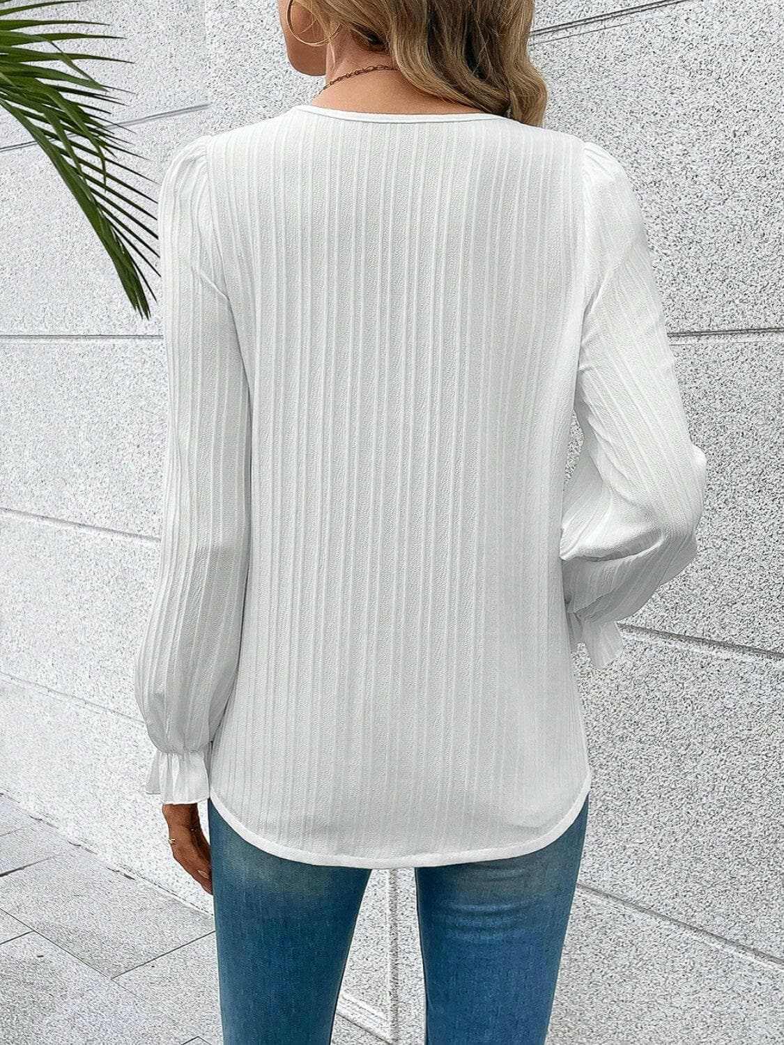 V-neck lace flutter sleeve blouse - Love Salve