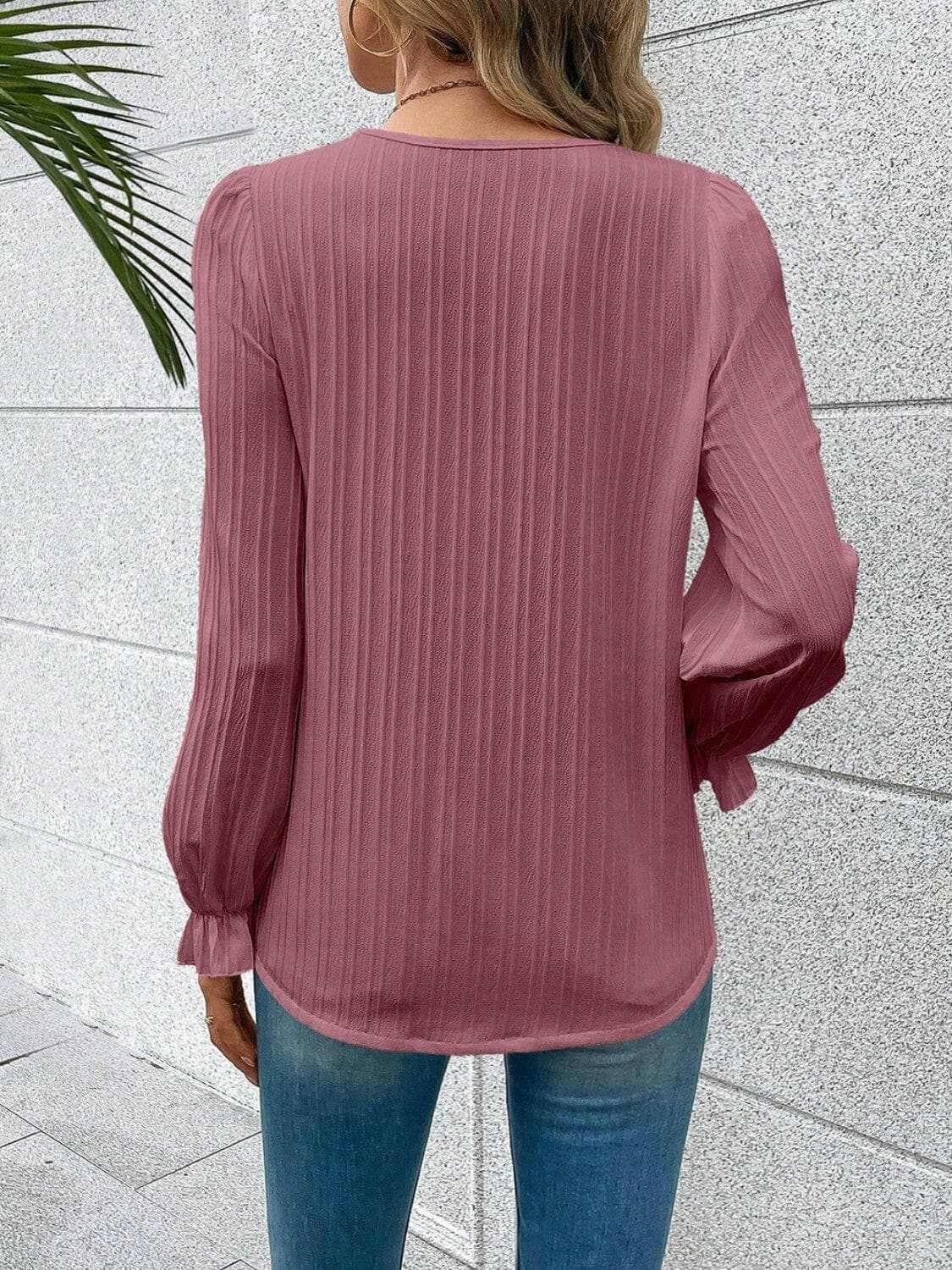 V-neck lace flutter sleeve blouse - Love Salve