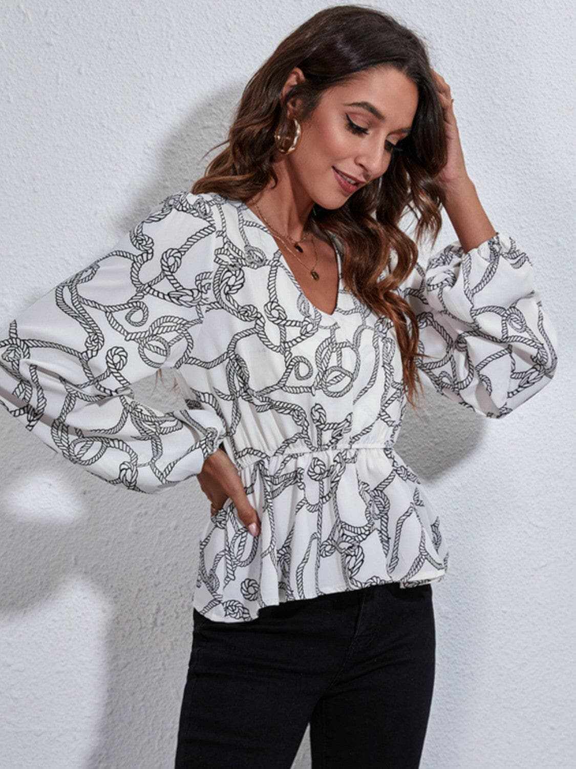 V-neck peplum blouse with sleeves - Love Salve