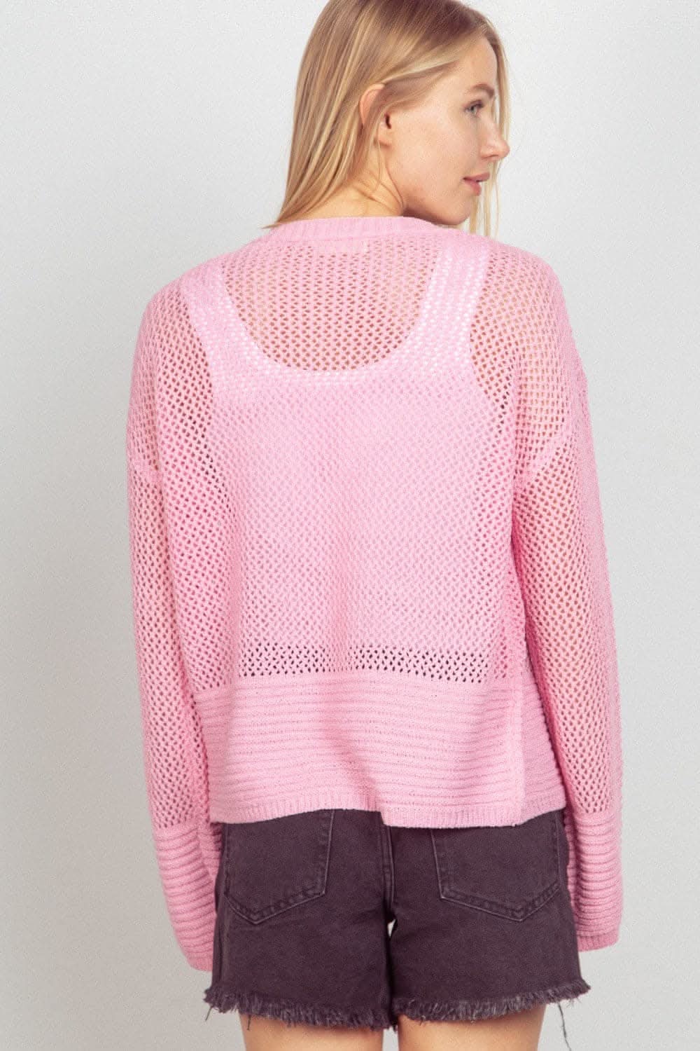 VERY J Eyelet Open Front Long Sleeve Cardigan - Love Salve