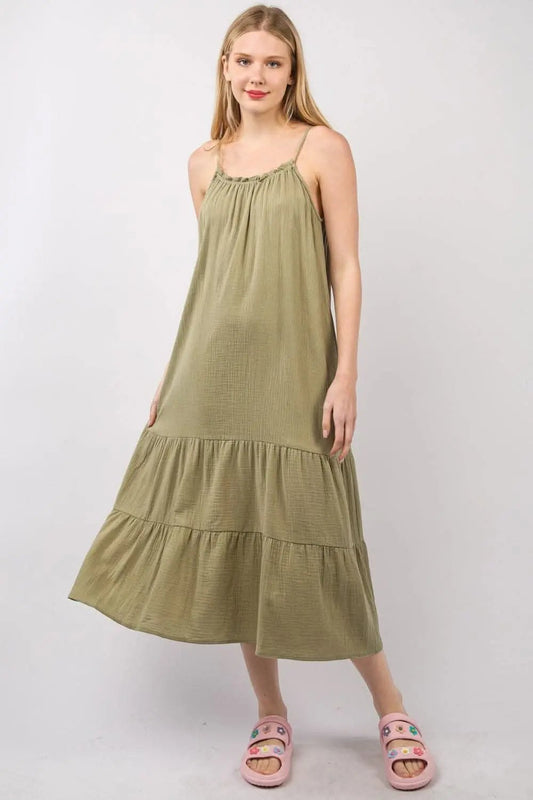 VERY J Ruffled A-Line Midi Cami Dress with Pockets - Love Salve