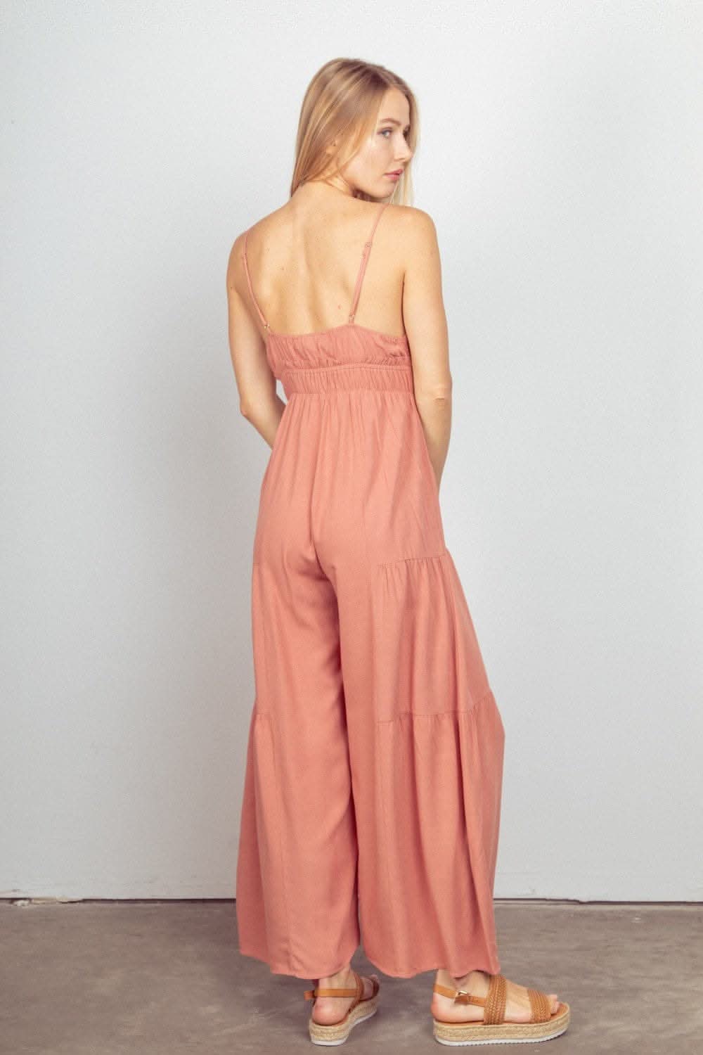 VERY J Sleeveless Ruched Wide Leg Jumpsuit - Love Salve