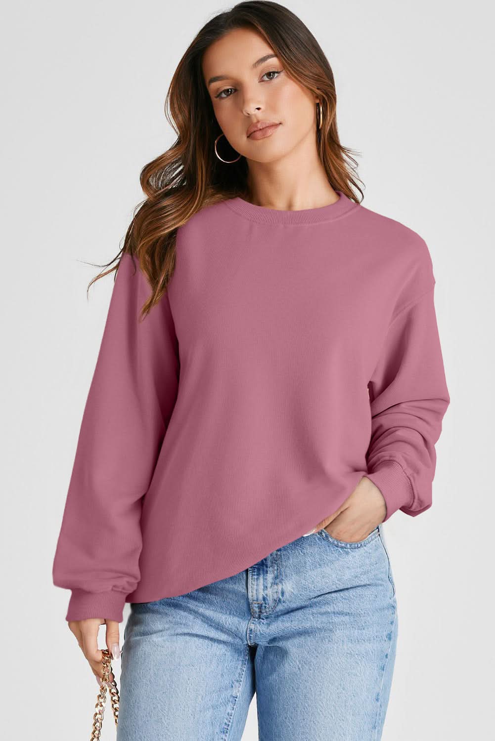 Valerian Plain Drop Shoulder Crewneck Pullover Sweatshirt - Love Salve