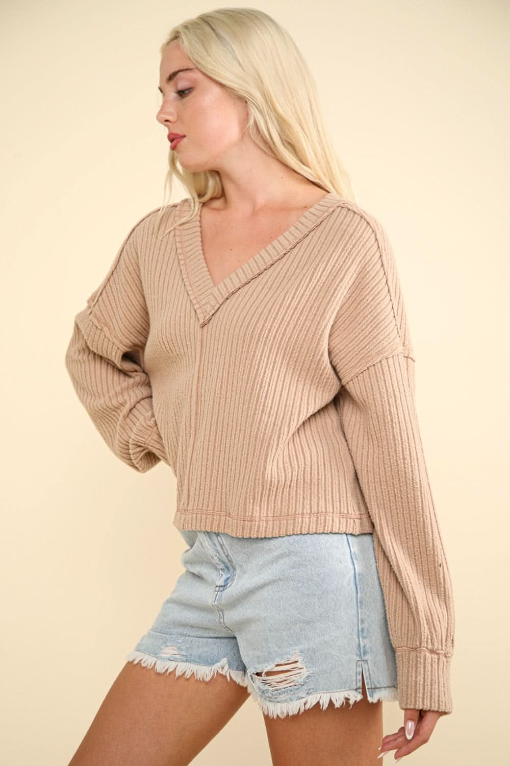 Very J v-neck ribbed knit top - Love Salve