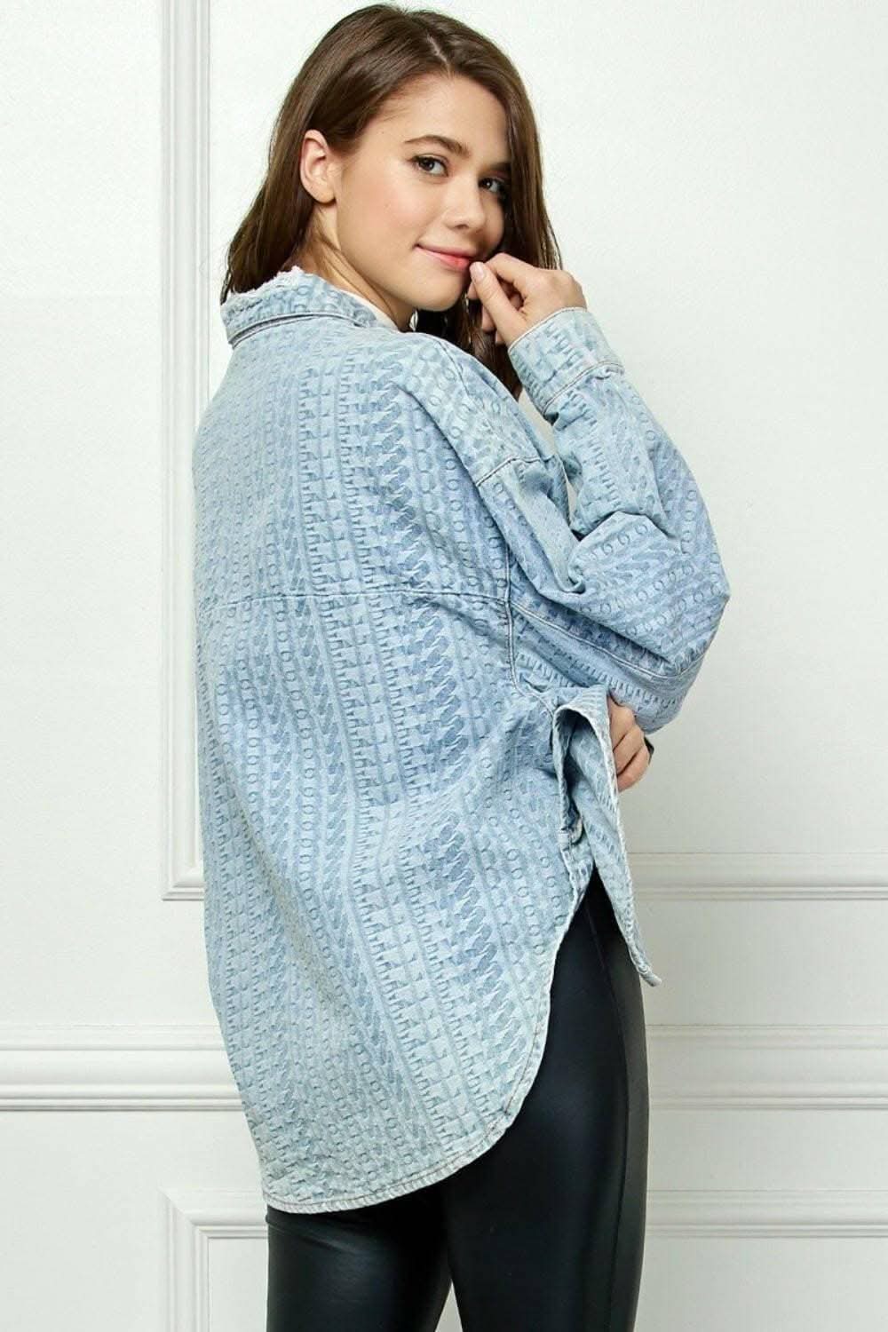 Veveret Denim Dropped Shoulder Button-Up Top with Pocket - Effortlessly Stylish Casual Chic - Love Salve