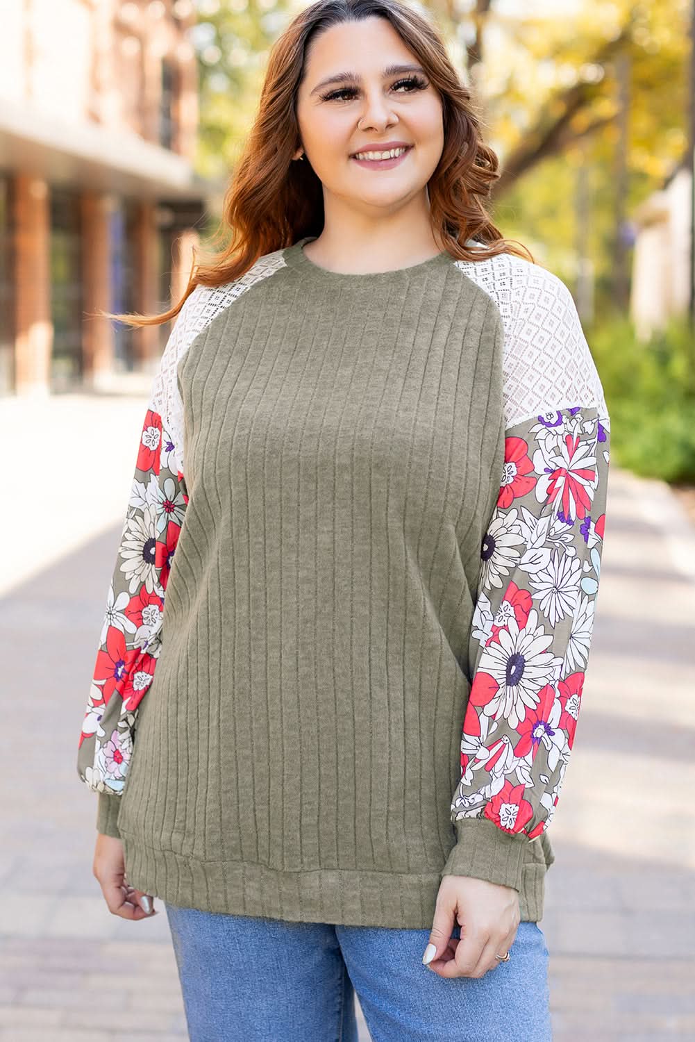 Vineyard green plus size floral blouse - Love Salve