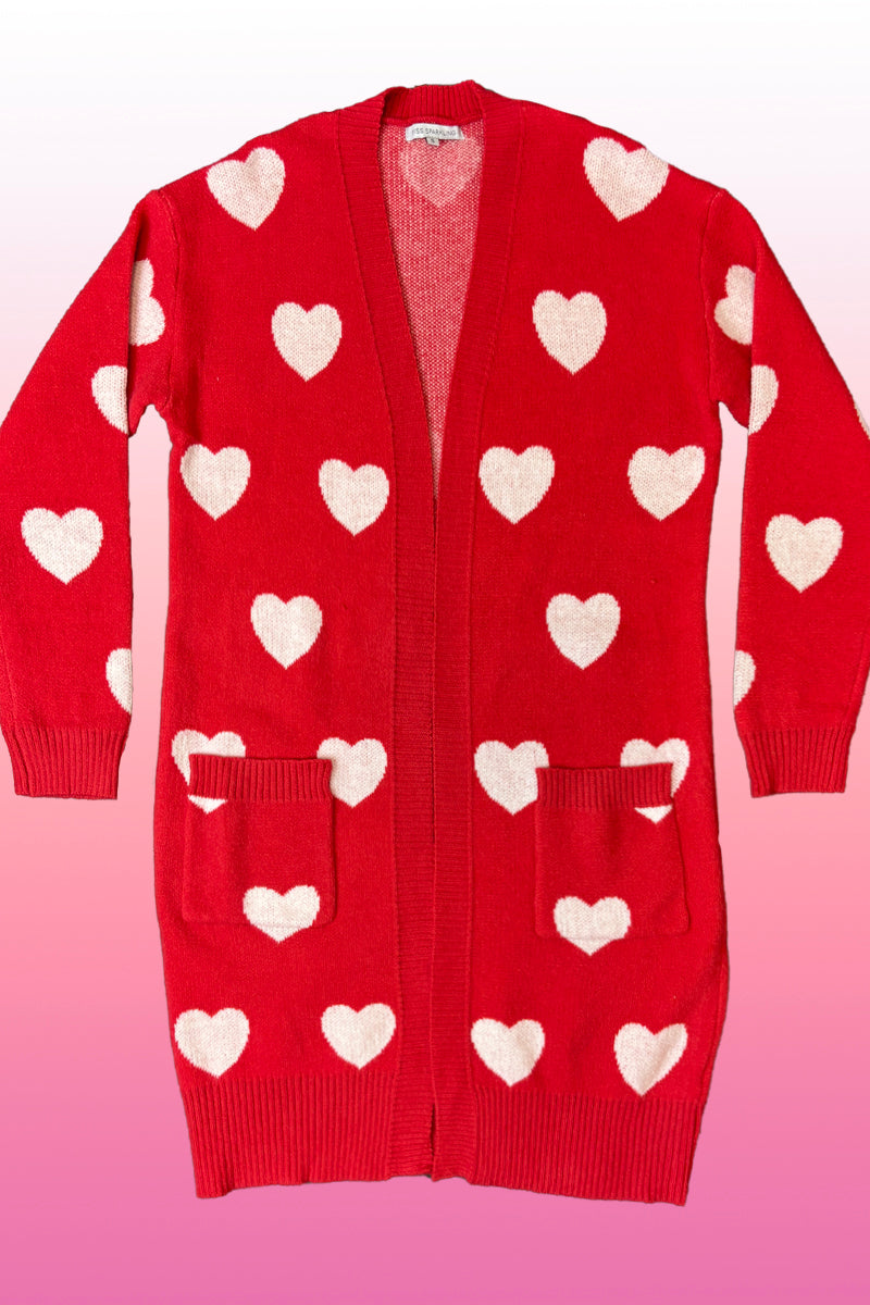 Knee length heart cardigan