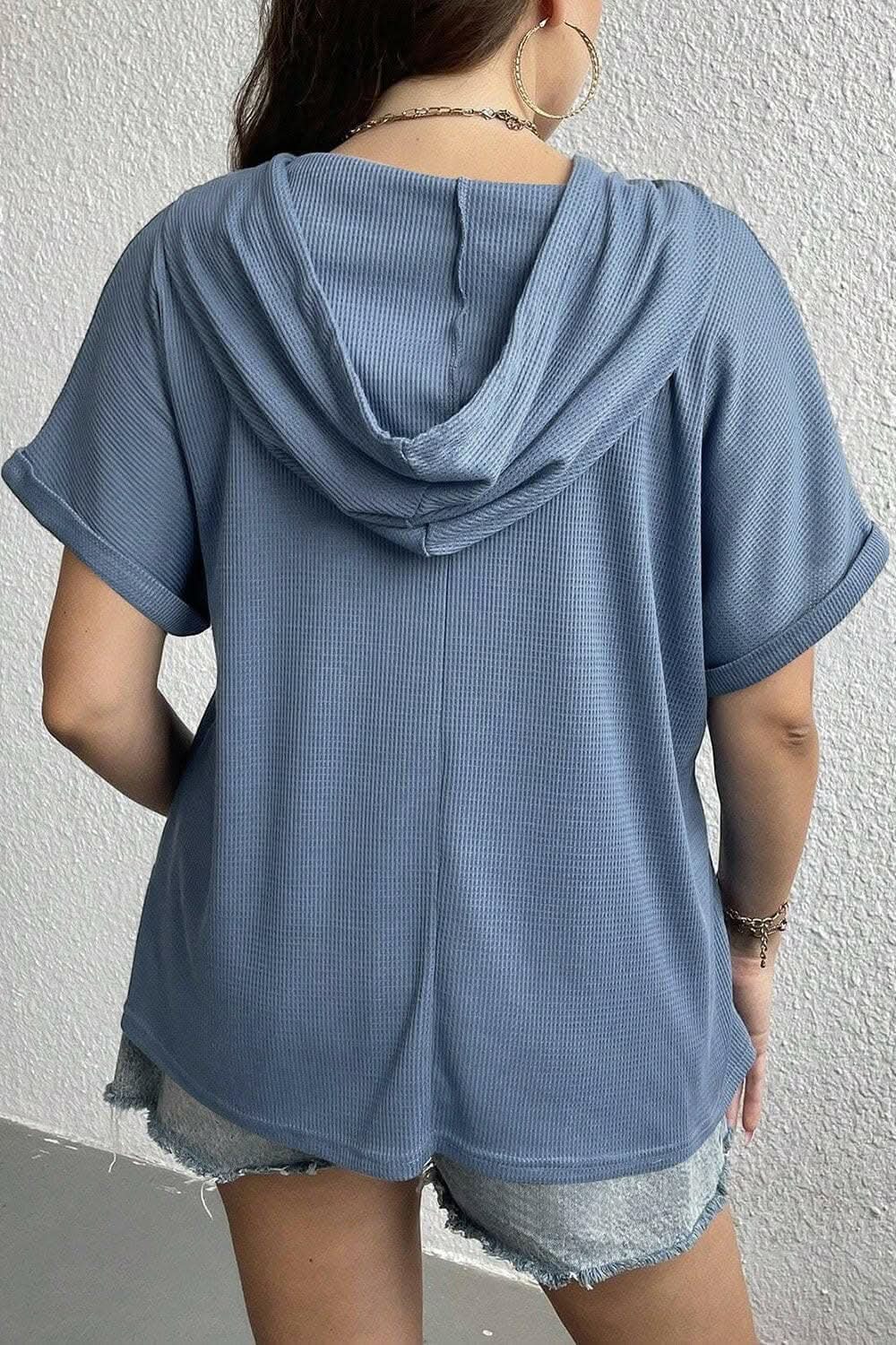 Waffle texture plus size hoodie - Love Salve