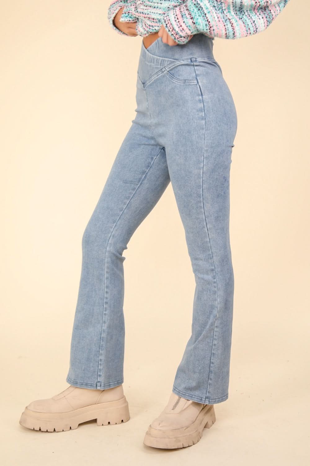 Washed denim crossover leggings - Love Salve