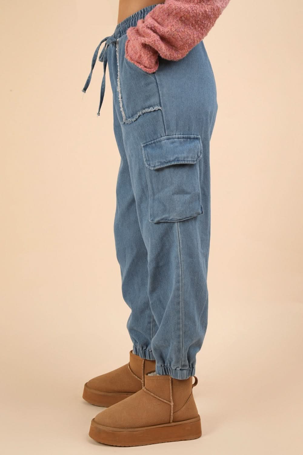 Washed drawstring cargo joggers - Love Salve