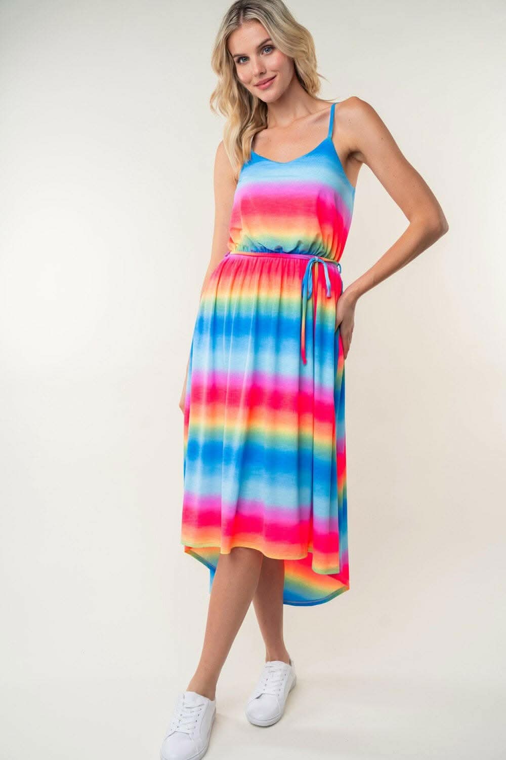 White Birch Full Size Ombre Striped Midi Cami Dress - Love Salve