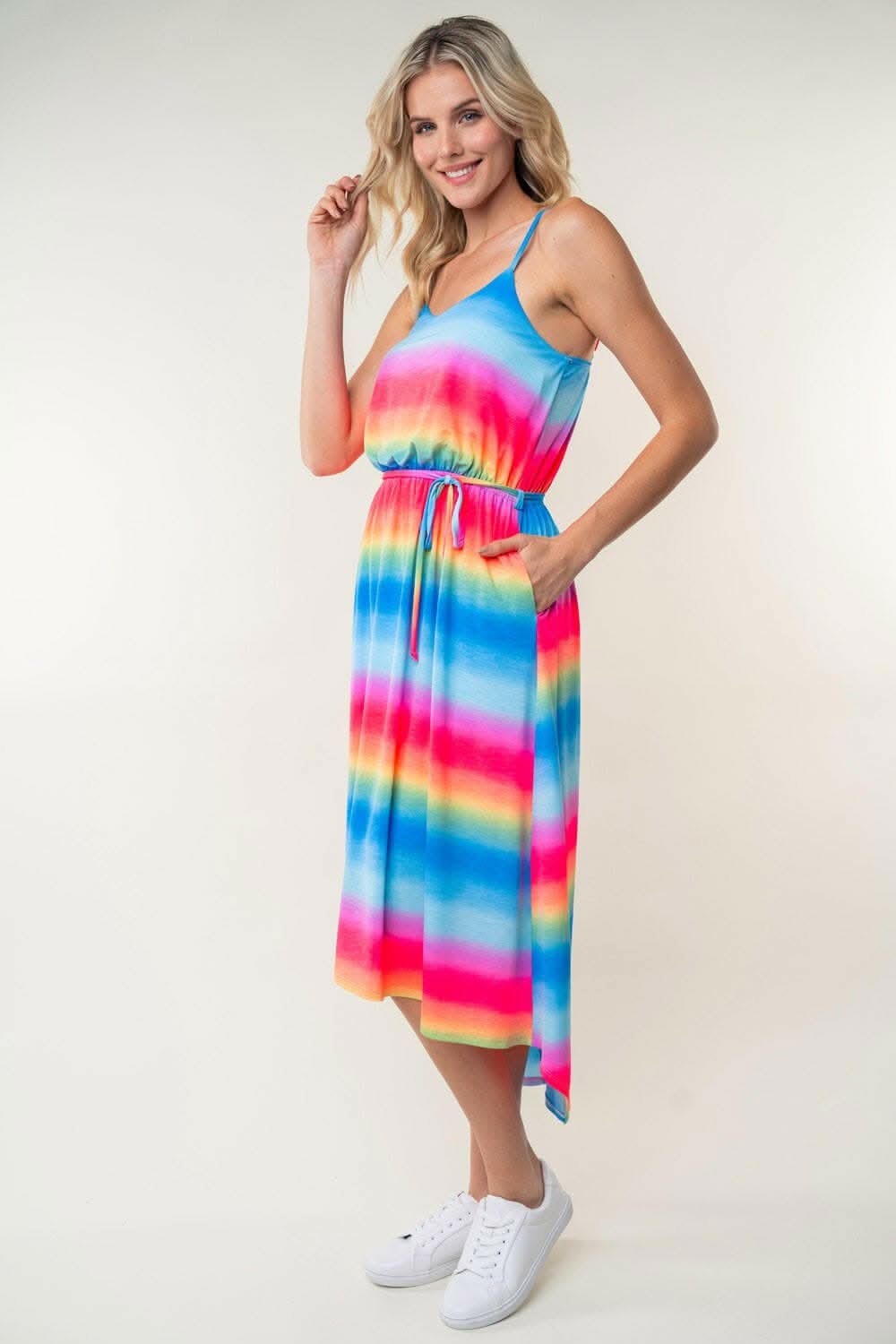 White Birch Full Size Ombre Striped Midi Cami Dress - Love Salve