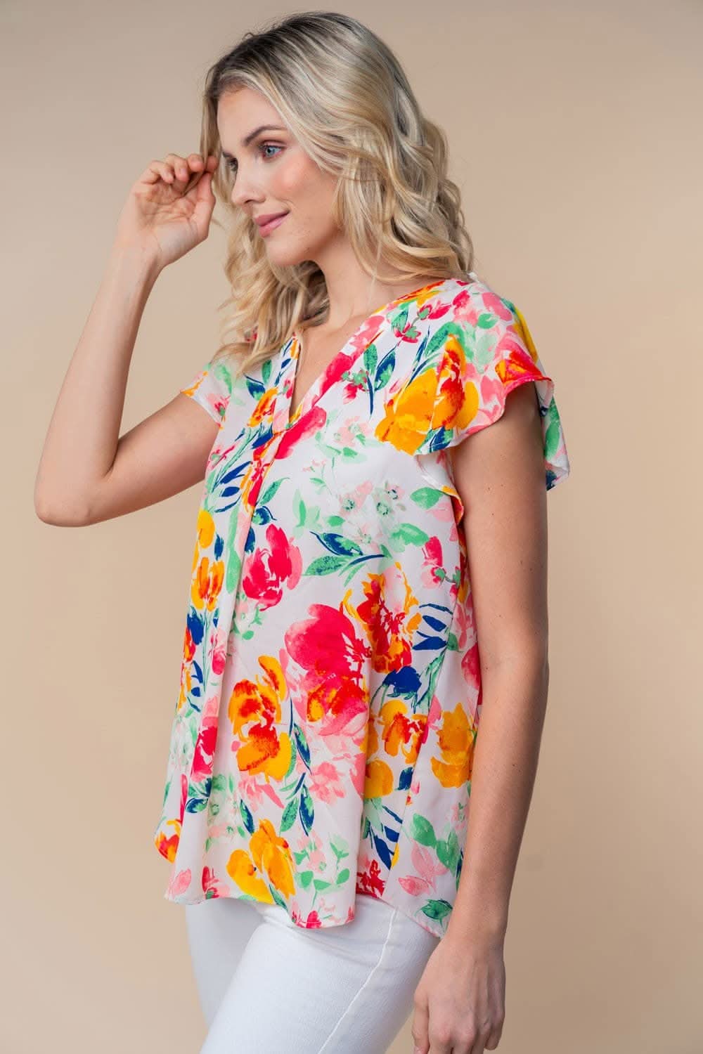 White Birch Full Size Short Sleeve Floral Woven Top - Love Salve
