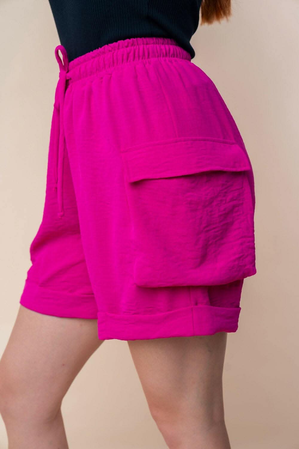 White Birch High Waisted Drawstring Knit Cargo Shorts - Love Salve