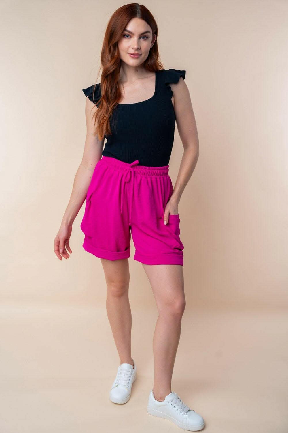 White Birch High Waisted Drawstring Knit Cargo Shorts - Love Salve