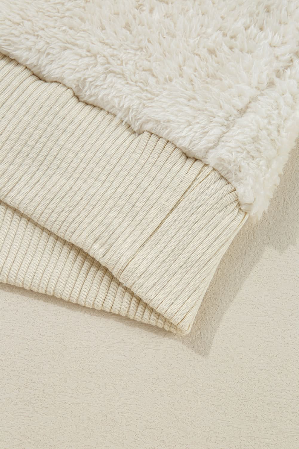 White Contrast Ribbed Edge Plush Hoodie - Love Salve