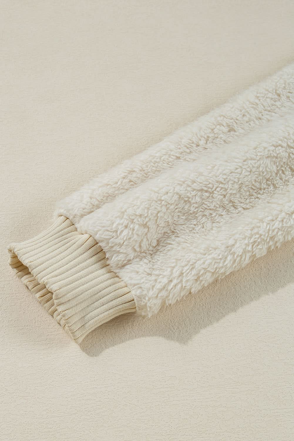 White Contrast Ribbed Edge Plush Hoodie - Love Salve
