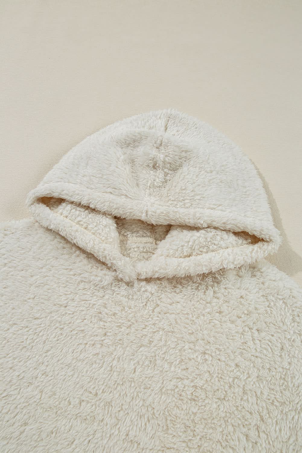 White Contrast Ribbed Edge Plush Hoodie - Love Salve