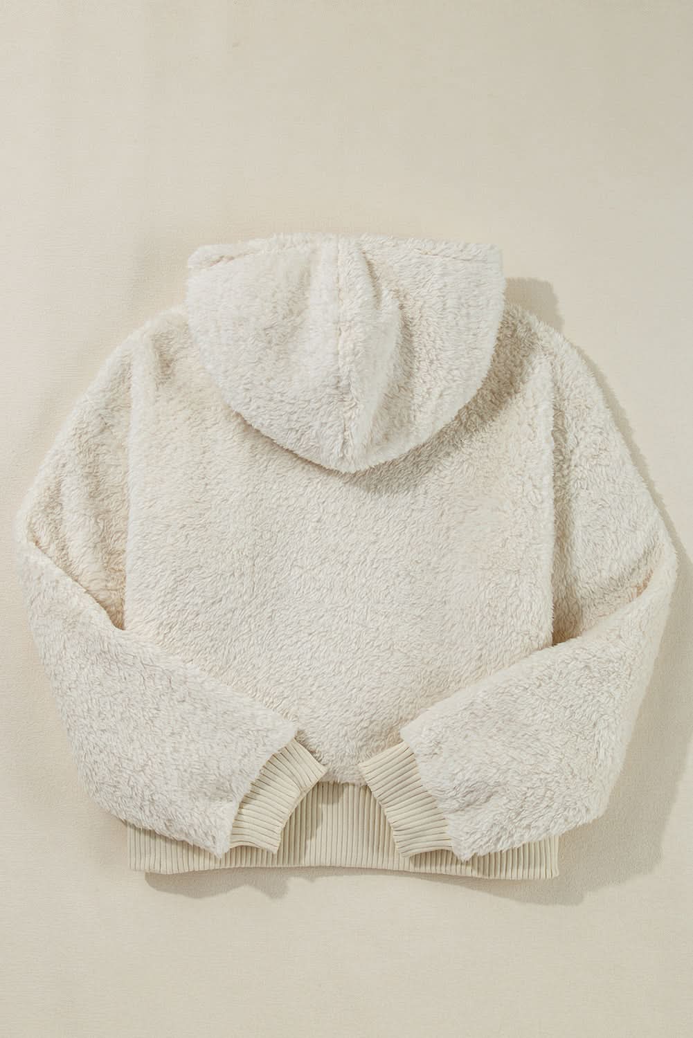 White Contrast Ribbed Edge Plush Hoodie - Love Salve