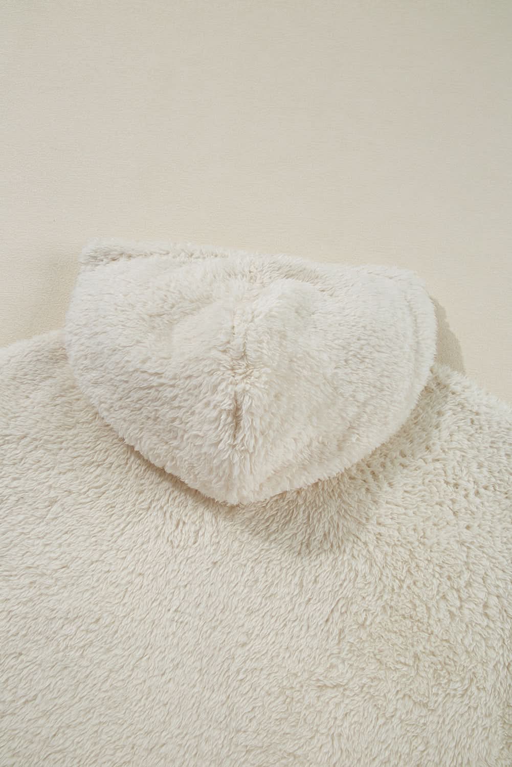 White Contrast Ribbed Edge Plush Hoodie - Love Salve