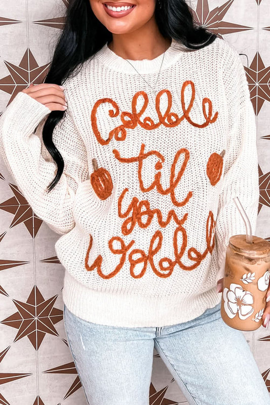 White Gobble Til You Wobble Pop Up Crochet Plus Size Sweater - Love Salve