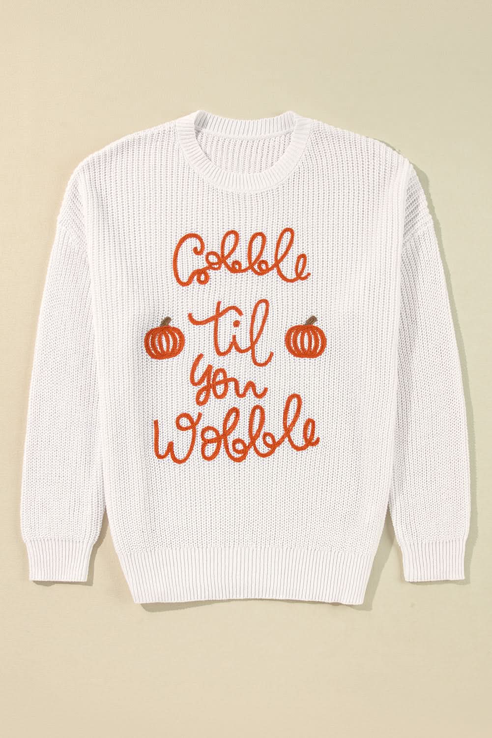 White Gobble Til You Wobble Pop Up Crochet Plus Size Sweater - Love Salve