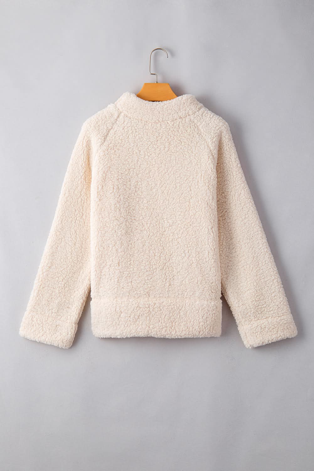 White Solid Fleece High Neck Drop Shoulder Pullover Sweatshirt - Love Salve