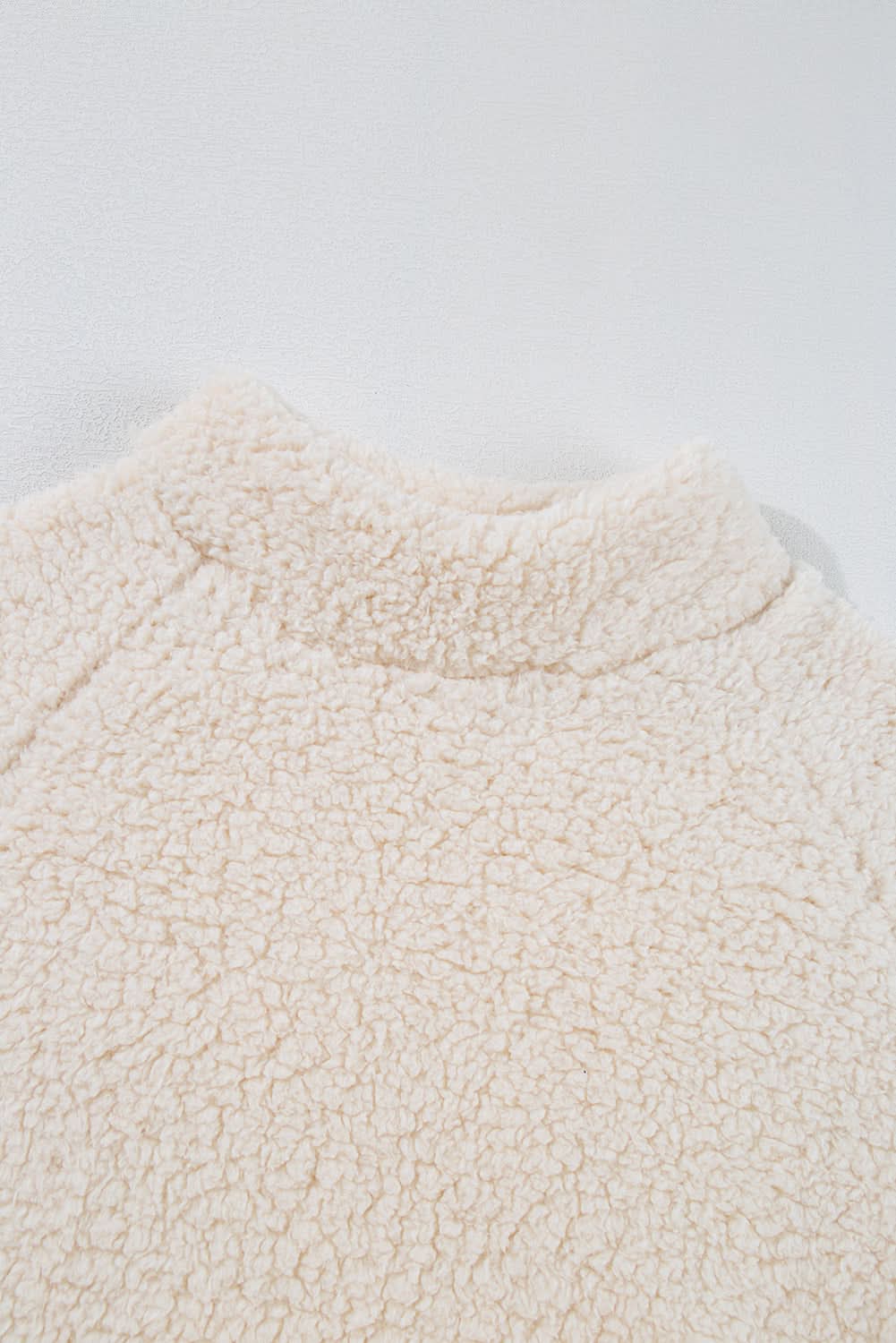 White Solid Fleece High Neck Drop Shoulder Pullover Sweatshirt - Love Salve