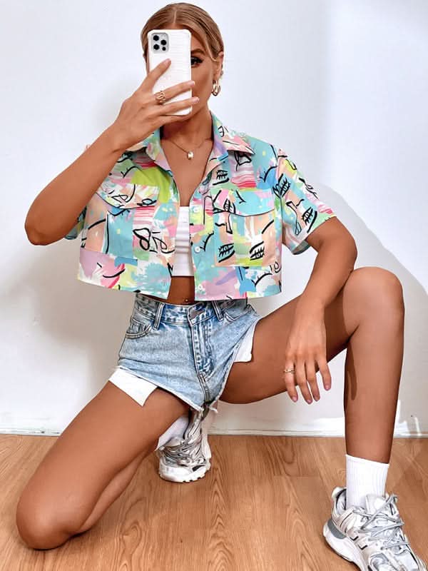 Womens Cropped Graffiti Shirt
