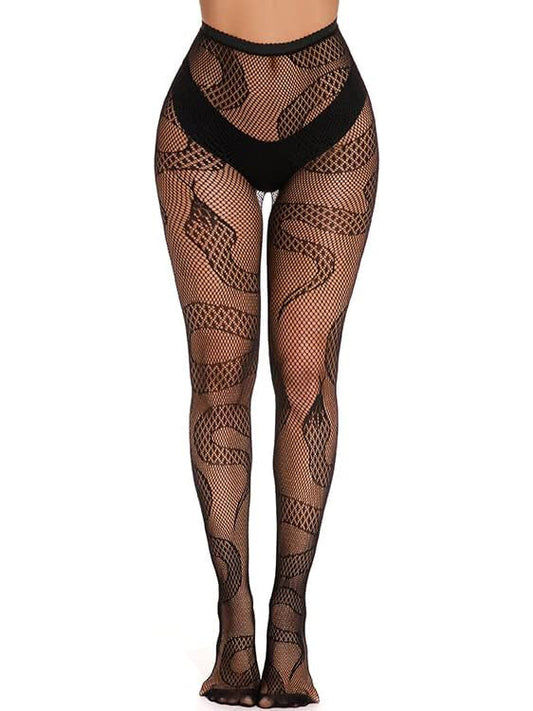 Black Snake Pattern Fishnet Tights Seductive Comfort Hello.LA.Girl