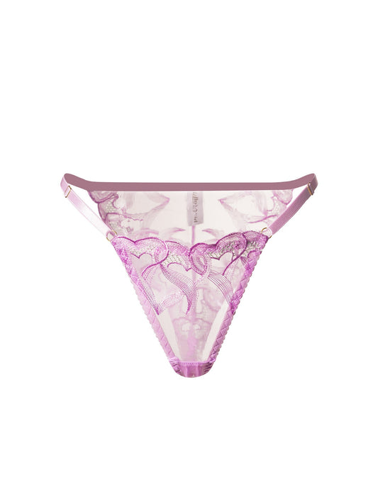 Purple Embroidered Mesh Thong With Adjustable Straps Hello.LA.Girl