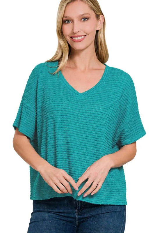 Zenana jacquard knit drop shoulder top - Love Salve