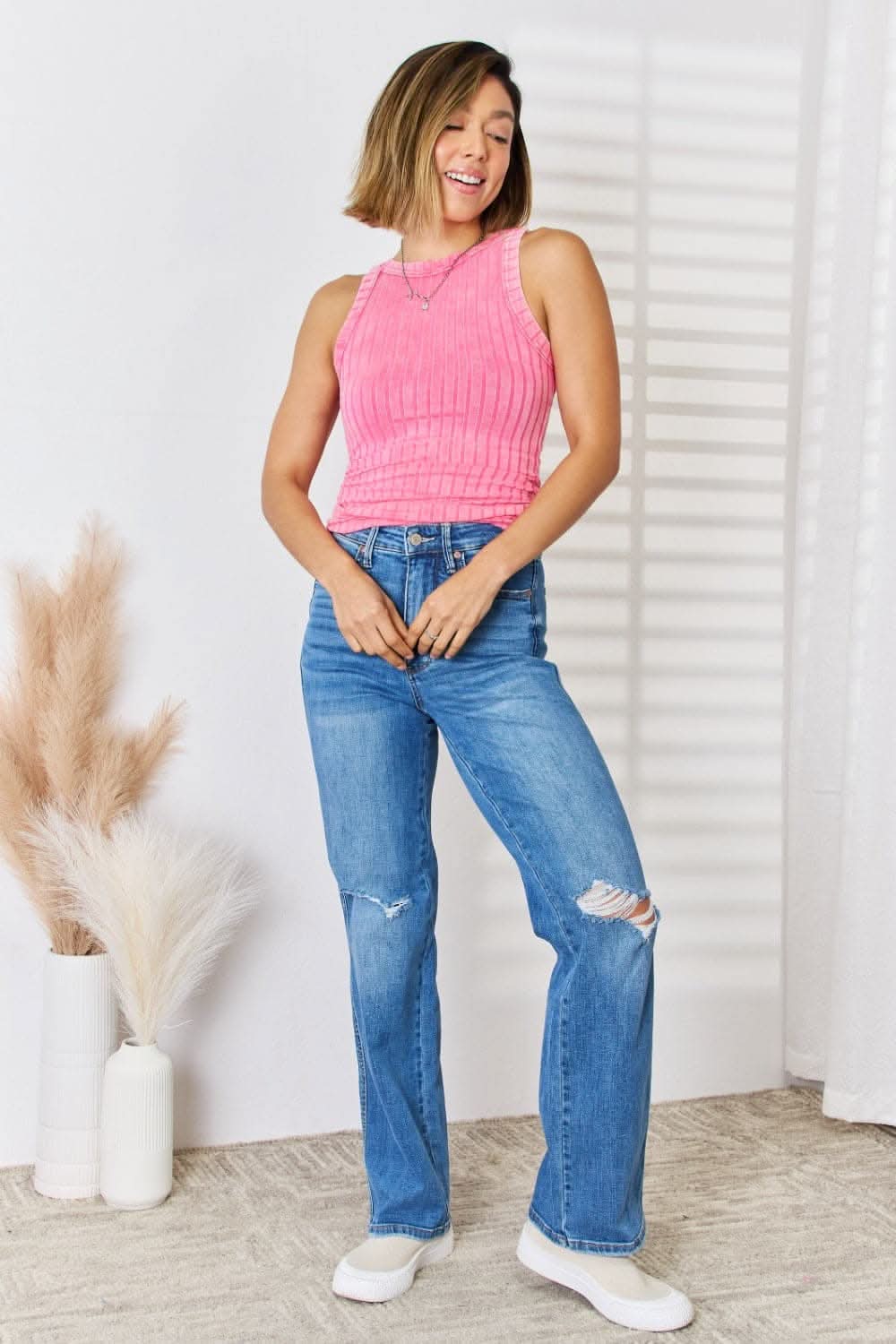 Zenana ribbed washed tank top - Love Salve