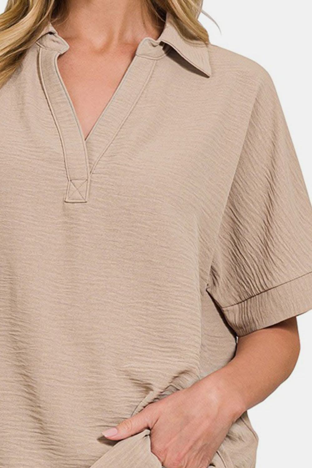 Zenana textured collared top - Love Salve