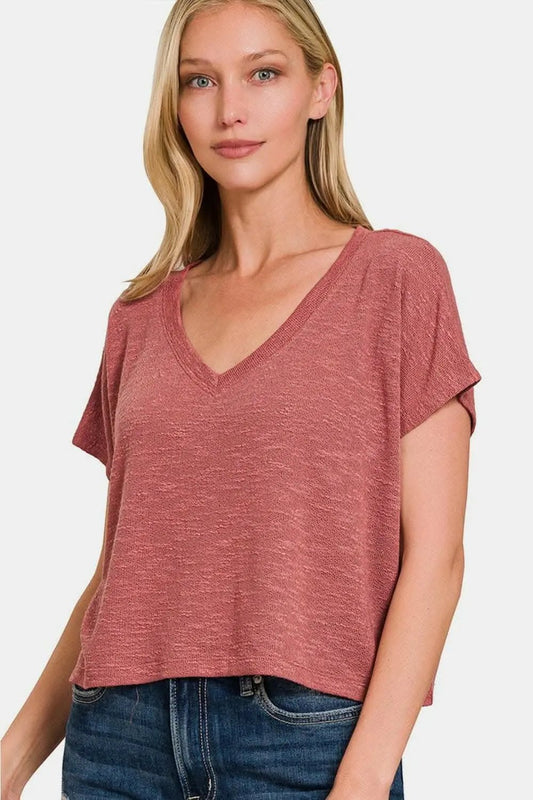 Zenana v-neck cropped t-shirt - Love Salve