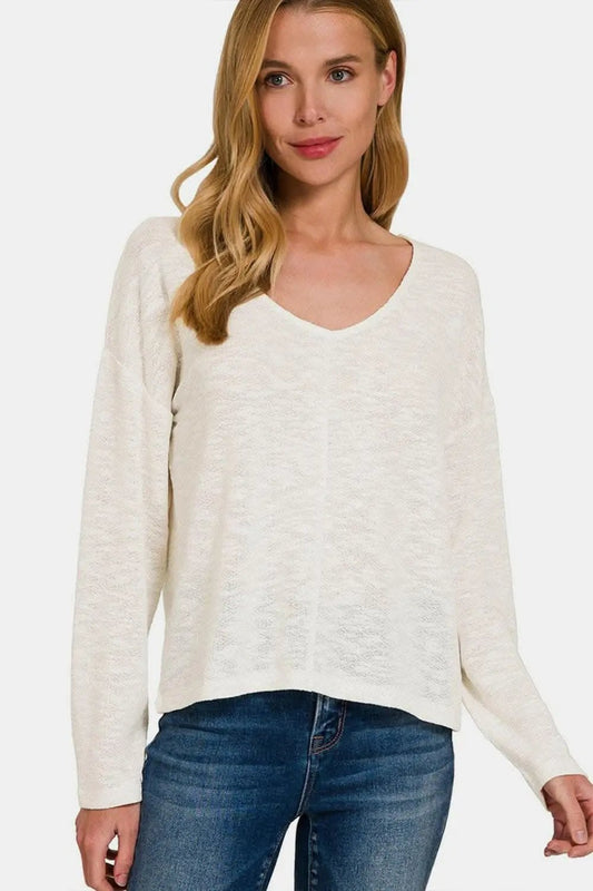Zenana v-neck dropped shoulder tee - Love Salve