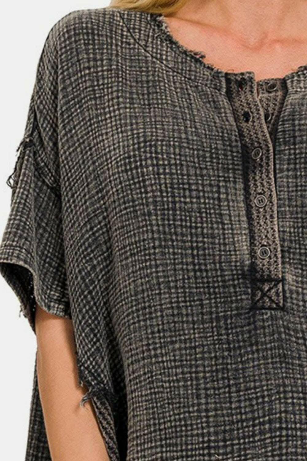 Zenana vintage half button tee - Love Salve